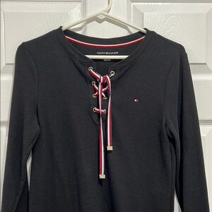 Tommy Hilfiger Black Lace-Up Waffle-knit Top